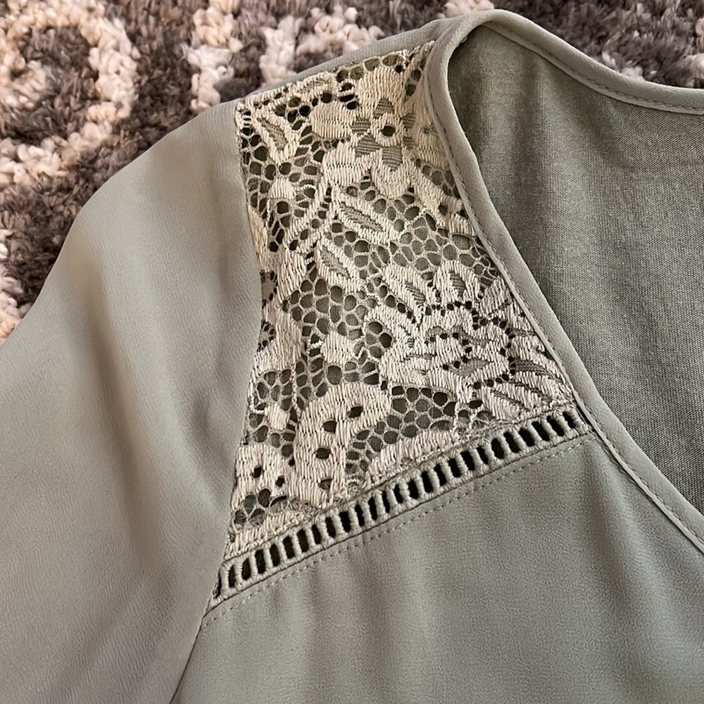 A. Byer lace detail top, sage green, size L GUC! - Picture 3 of 7